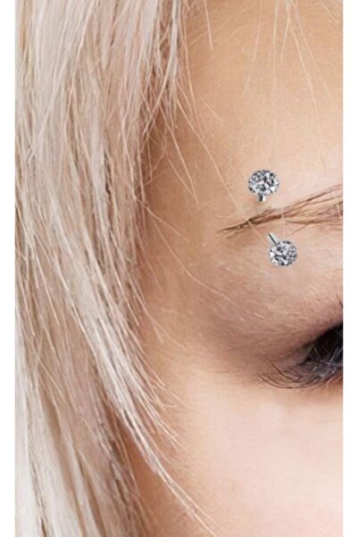 AyçaSilver Taşlı Orta Boy 8 Mm Kaş Daith Piercingi Taşlı Kaş Piercingi Şambala