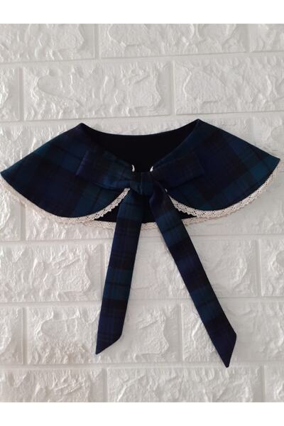 Eylülce Butik Kadın Vintage Dantelli Ekose Yakalık