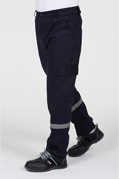 Kurumsal Ekip Lacivert Pamuk  Gabardin Reflektörlü Komando Cepli İş Pantolonu