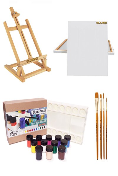 GLANCE Rich Şeşeli Paletli Akrilik Set 12x25ml Akrilik Masaüstü Şövale Seti