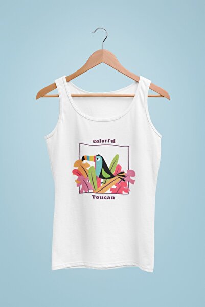 Raf Coll Tricou alb cu bretele de damă cu imprimeu digital