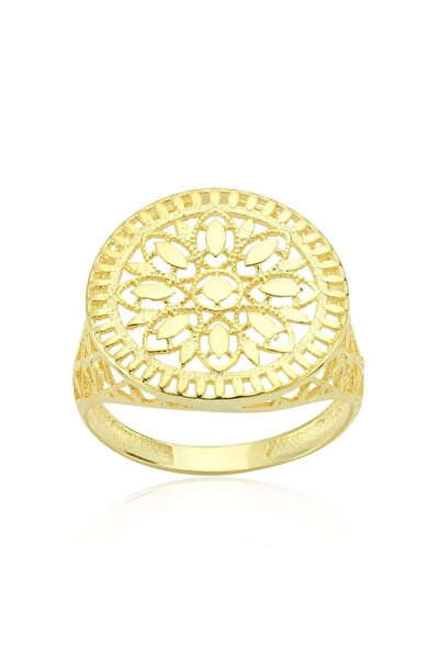 Mia Vento Parıltılı Papatya Mührü Gold Renk Gümüş Telkâri Yüzük