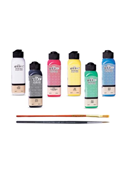 GLANCE Artdeco 140 Ml Akrilik Boya Ana Renkler 6'lı Fırça Hediyeli