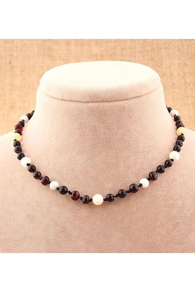 OSMANLI DOĞAL TAŞ Certified Natural Stone Baby Necklace - Calcite, Amber, Howlite M095