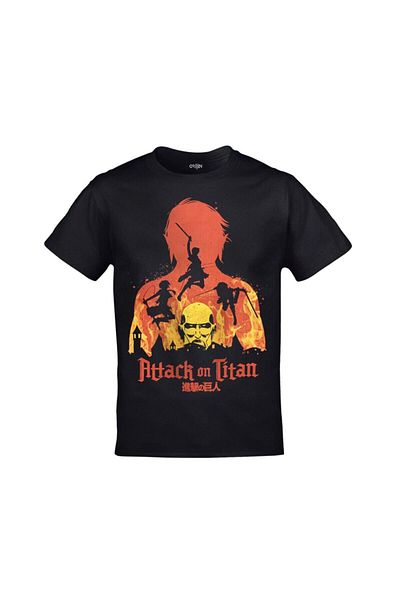 Orijin Tekstil Attack On Titan Silhouette Printed Unisex Black T-shirt