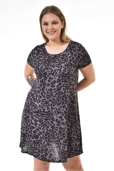 Seamoda Φόρεμα με στρογγυλή λαιμόκοψη Leopard Pattern Oil Wash-μωβ