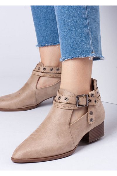 Bej Ayakkabı Women's Back Zippered Side Buckle Adjustable Suede Shoes Tan