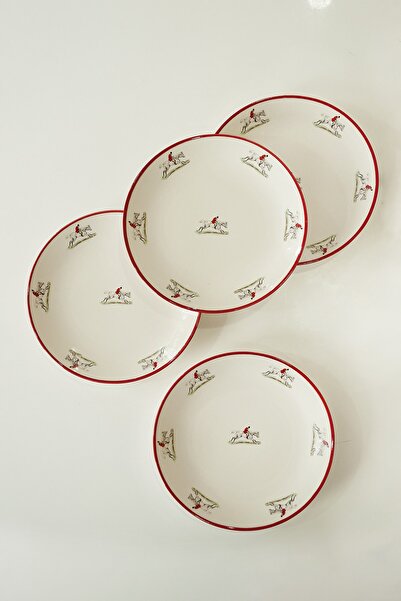 Bursa Porselen Dekor Red Jokey 4 Parça Servis Tabağı