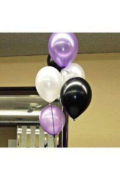 MERİ PARTİ 30 Metallic Balloons (Purple - Silver - Black Mixed) Flying Balloons