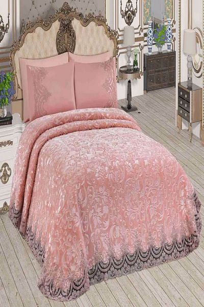 İpekçe Home French Lace and Silk Palace Blanket Set - Powder
