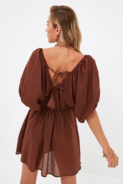 Trendyol Collection Brown Balloon Sleeve Voile Beach Dress TBESS21EL4309