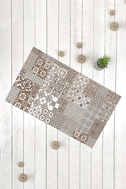 Evsebu Καφέ κρεμ τετράγωνο σχέδιο Διακοσμητικό χαλάκι πολλαπλών χρήσεων για την πόρτα