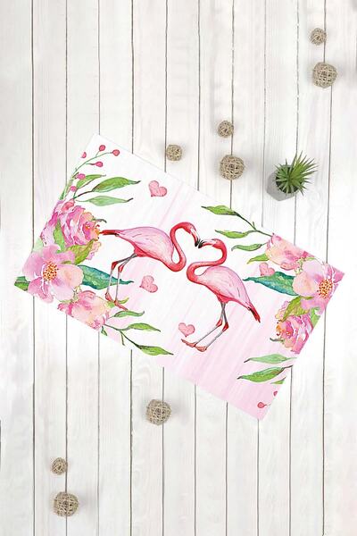 Evsebu Διακοσμητικό χαλάκι πολλαπλών χρήσεων με λευκό φόντο και φλαμίνγκο