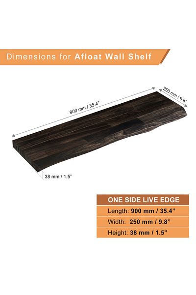 INTERBUILD REAL WOOD Interbuild Floating Wall Shelf,Solid Acacia,Fsc,90X25X3,8 Cm,Fj,Natural Edged,Espresso