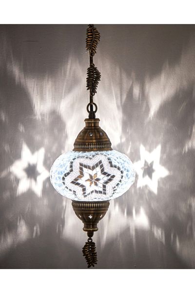 Demmex Handmade Authentic Mosaic Colored Glass Pendant Chandelier, Leaf Chain, 75cm