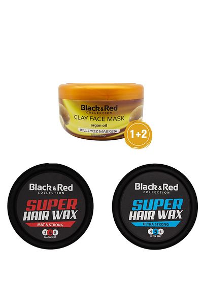 Black Red Clay Face Mask Argan 400 gr + 2 Pieces 150 ml Wax
