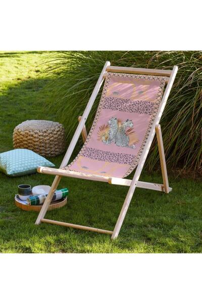 Genel Markalar Pembe Leopar Tasarımlı Katlanabilir Şezlong