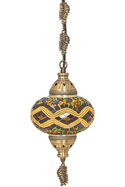 Demmex Handmade Authentic Mosaic Colored Glass Pendant Chandelier, Leaf Chain, 75cm