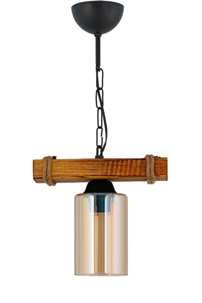 ŞL Şef Light Otantik Ahşap Tekli Boru Cam Avize