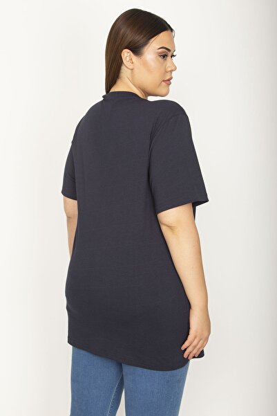 Şans Női nagy méretű sötétkék, nyakú alapblúz, 65n26493