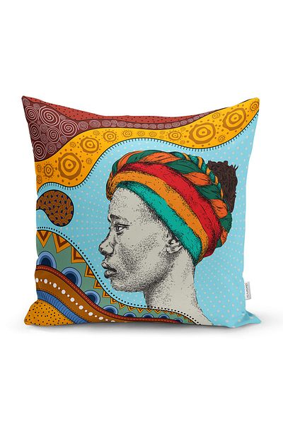 Realhomes Husă de pernă decorativă imprimată digitală, cu turban etnic, design pentru femei africane