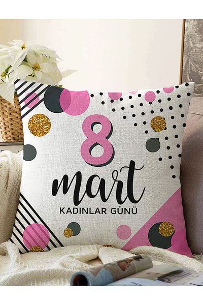 Realhomes Ειδική σχεδίαση 8 Μαρτίου Πολύχρωμη πουά Λεπτομερής ψηφιακή τυπωμένη μοντέρνα ριχτάρι μαξιλαροθήκη
