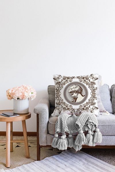 Realhomes Διακοσμητικό κάλυμμα μαξιλαριού ριχτάρι με λουλούδια με μοτίβο πορτραίτου με ψηφιακή εκτύπωση