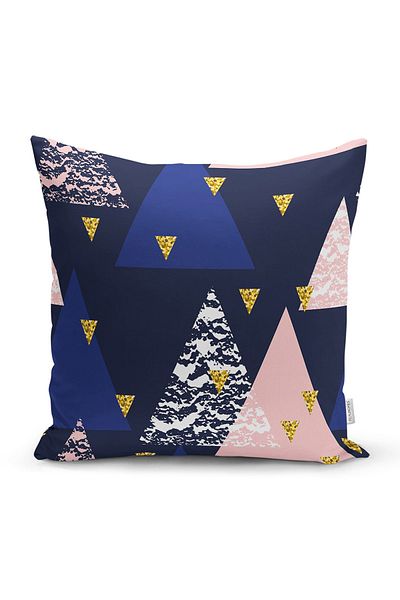 Realhomes Față de pernă decorativă cu imprimare digitală, cu design geometric triunghi, podea albastru închis