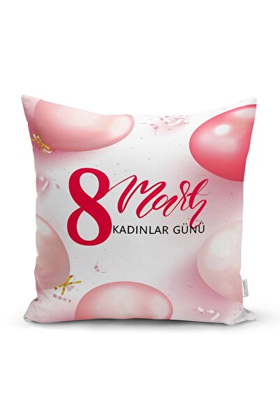 Realhomes تصميم مخصص 8 مارس بالون منقوش رقميًا مطبوعًا غطاء وسادة من جلد الغز...