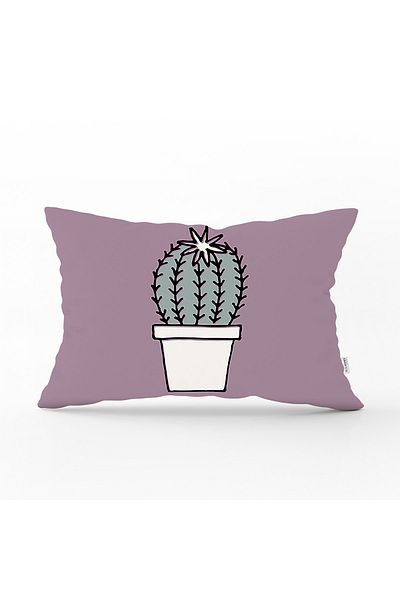 Realhomes Fundal violet deschis Design simplu cactus husă de pernă decorativă dreptunghiulară imprimată digitală