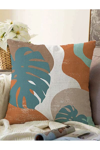Realhomes Fundal colorat Frunze tropicale Desen imprimat digital Decorativ Raschel tricotat Husă de pernă