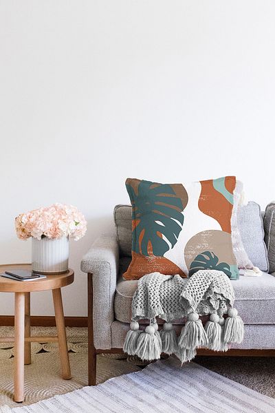 Realhomes Fundal colorat Frunze tropicale Desen imprimat digital Decorativ Raschel tricotat Husă de pernă