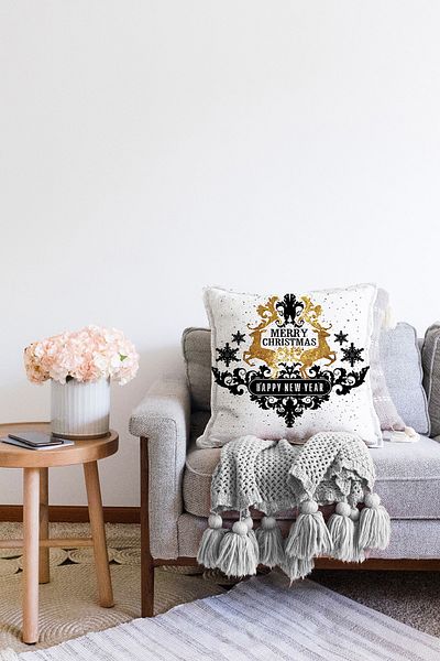 Realhomes Μαξιλαροθήκη με ριχτάρι μαξιλαριού με ασπρόμαυρο ελάφι με μοτίβο Χριστουγέννων με ψηφιακή εκτύπωση