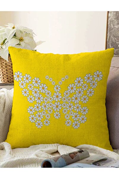 Realhomes غطاء وسادة محبوك بتصميم فراشة ديزي باللون الأصفر مطبوع رقميًا من راشيل