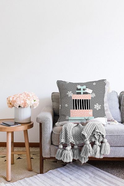 Realhomes Pachete cadou pentru podea cu fulgi de zăpadă gri, cu modele, imprimate digitale, pernă decorativă Raschel, husă de pernă