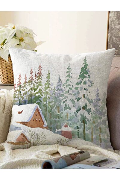 Realhomes غطاء وسادة محبوك بتصميم شتوي مطبوع رقميًا بتصميم باغ هاوس