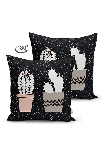 Realhomes Husă de pernă cu imprimare digitală, modernă, din piele de căprioară, cu design de cactus de podea cu sablare neagră