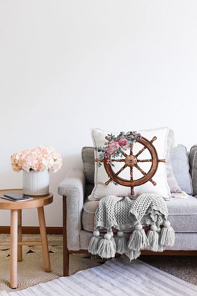Realhomes Ψηφιακό τυπωμένο μοντέρνο κάλυμμα μαξιλαριού ριχτάρι Raschel με απλό σχέδιο πηδαλίου σε λευκό φόντο