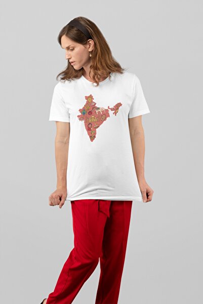 ErTaPassage Harta Albă a Indiei cu imprimeu Femei tricou - T78604