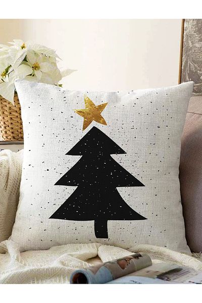 Realhomes Fundal alb Pin negru Desen Imprimat digital Decorativ Raschel tricotat Husa de perna