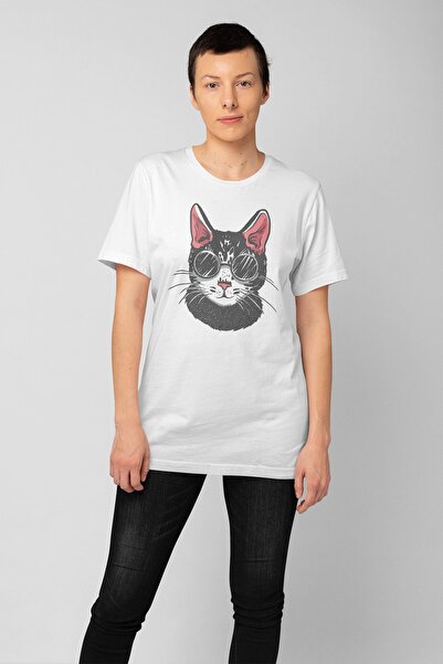 ErTaPassage Γυναικείο μπλουζάκι White Black Cat με τύπωμα - T9215082