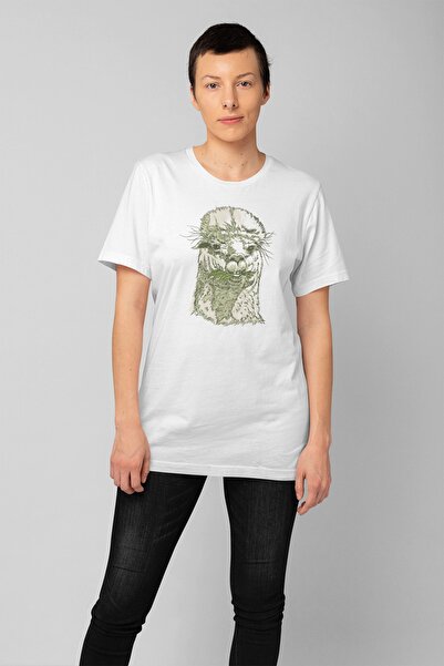 ErTaPassage Alpaca alb din cu imprimeu femei tricou - T9705341