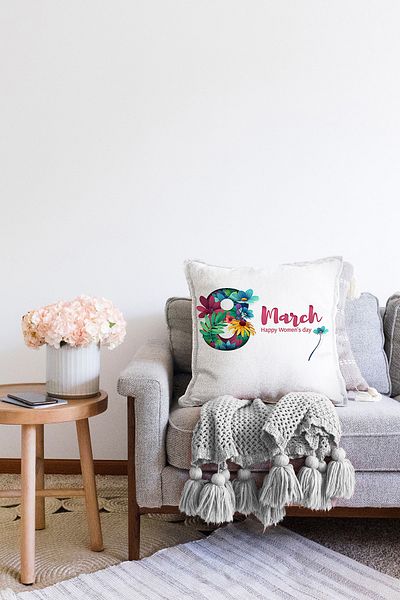 Realhomes Ειδική σχεδίαση 8 Μαρτίου Happy Women's Day Ψηφιακή τυπωμένη μοντέρνα ριχτάρι μαξιλαροθήκη Raschel