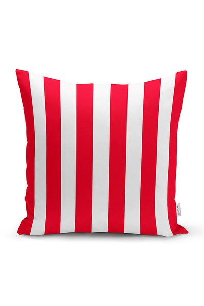 Realhomes Red and White Straight Line Design Digital Printed Decorative Pillow Throw Pillow Cover
