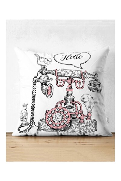 Realhomes Fundal alb telefon antic desen cu imprimare digitală husă de pernă ...