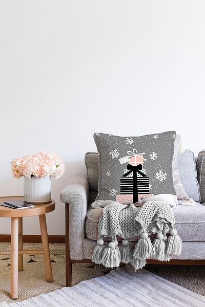 Realhomes Pachete cadou pentru podea cu fulgi de zăpadă gri, cu modele, imprimate digitale, pernă decorativă Raschel, husă de pernă