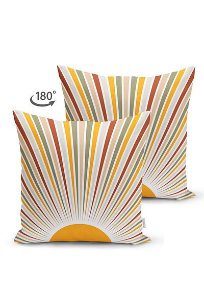 Realhomes Sun And Colorful Rays Special Design Ψηφιακή τυπωμένη διακοσμητική μαξιλαροθήκη ριχτάρι σουέτ