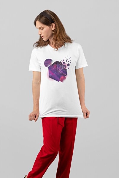 ErTaPassage Cubul galaxiei alb cu imprimeu Femeie tricou - T1738203