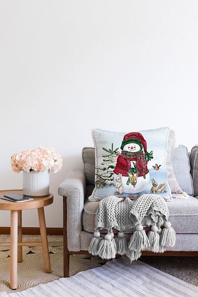 Realhomes Pernă decorativă tricotată Raschel cu imprimare digitală cu husă de pernă cu design cu om de zăpadă