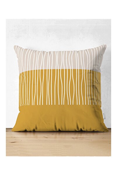 Realhomes Çizgili Retro Tasarımlı Dijital Baskılı Dekoratif Süet Yastık Kırle...